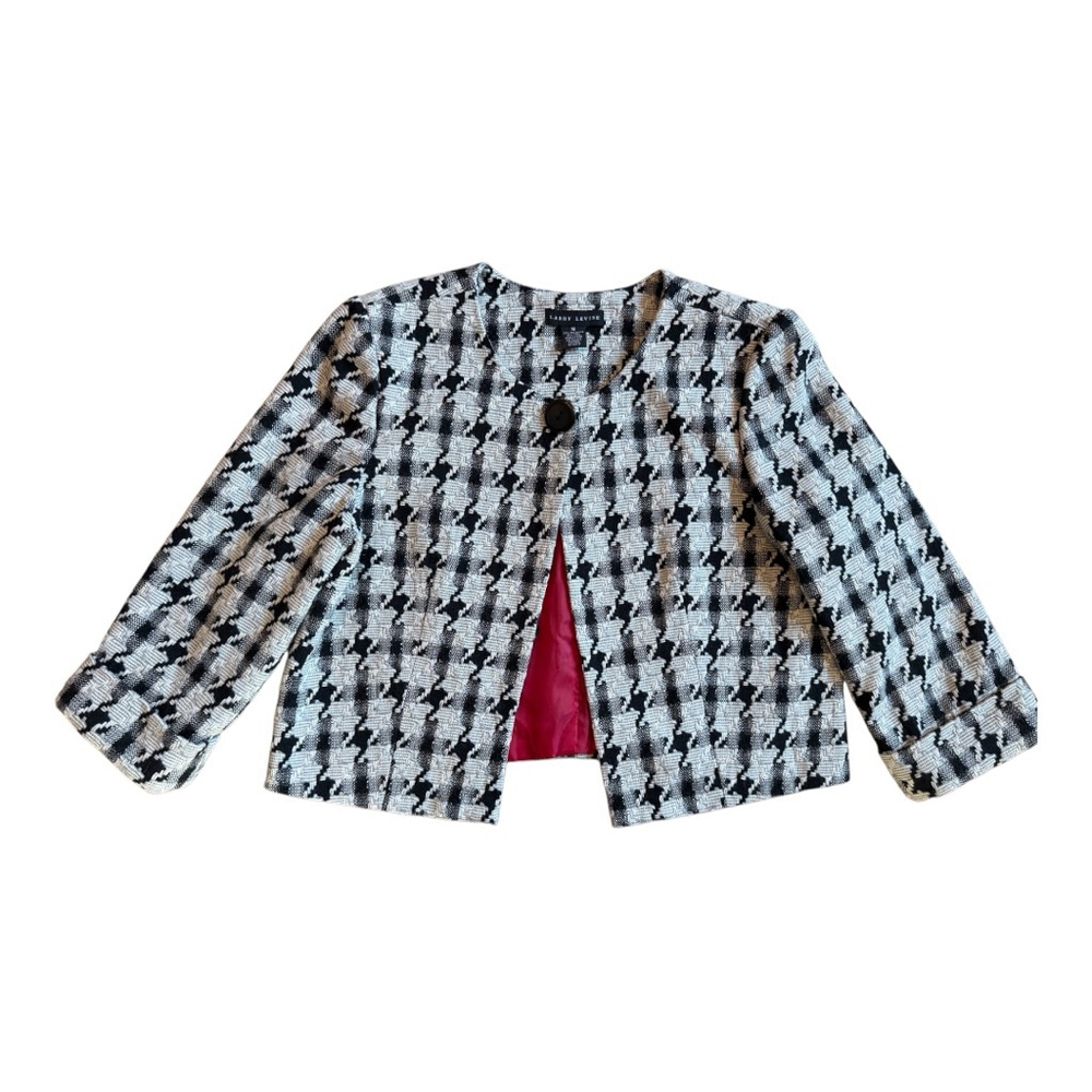 Larry Levine Womens Houndstooth Collarless Tweed Blazer Jacket Size 16 - Picture 8 of 12